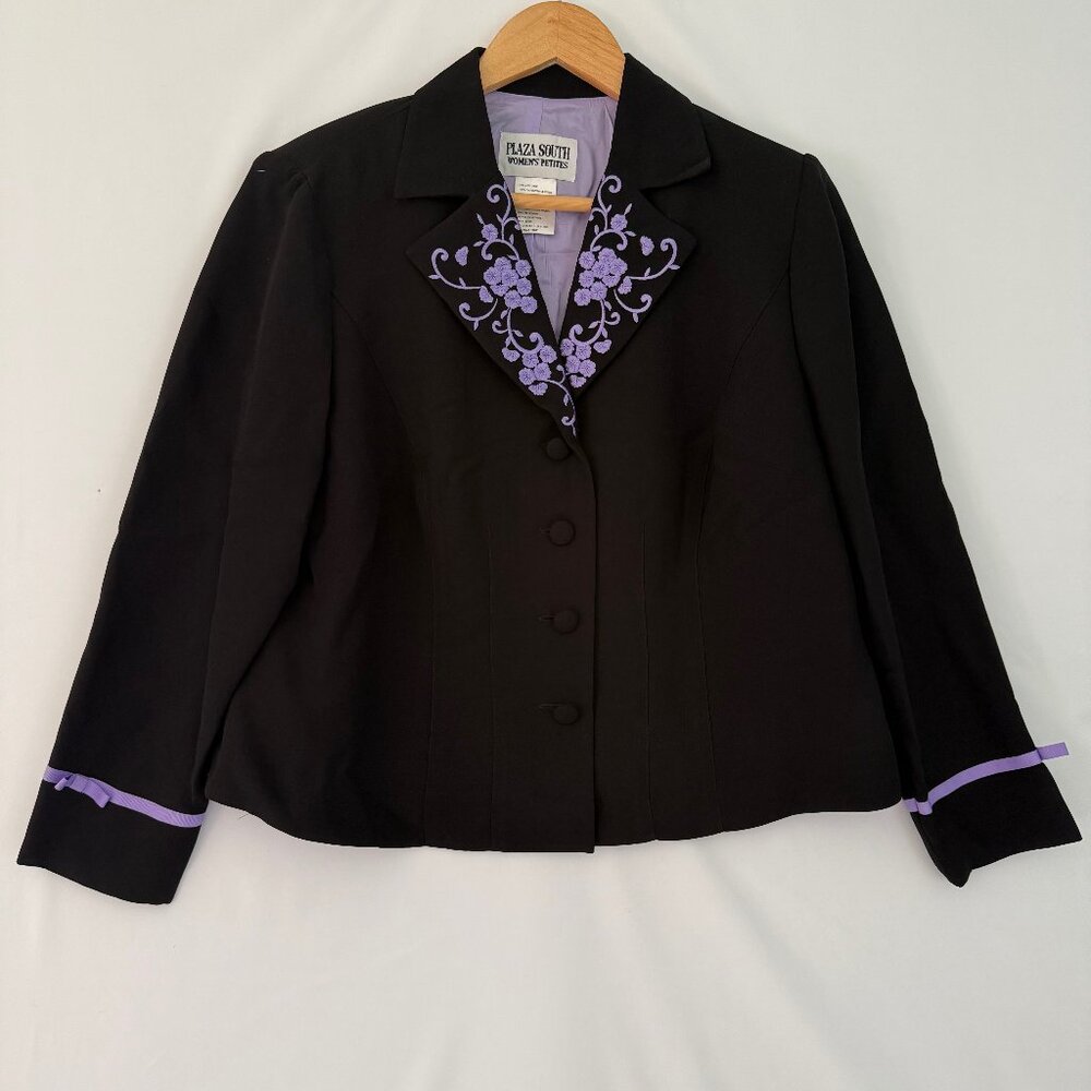 Plaza South Black Purple Embroidered Blazer Size‎ 14P